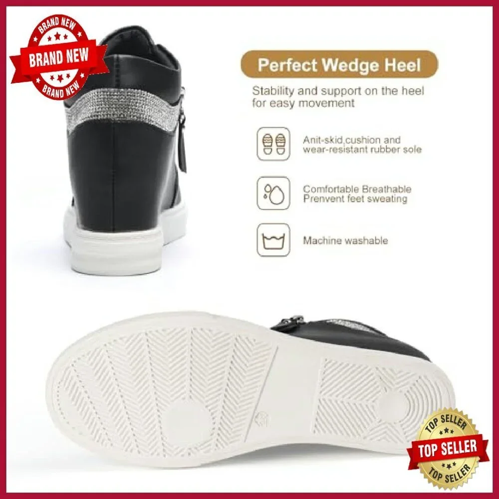 Women's Platform Sneakers Hidden Wedge Heel High Top PU Leather